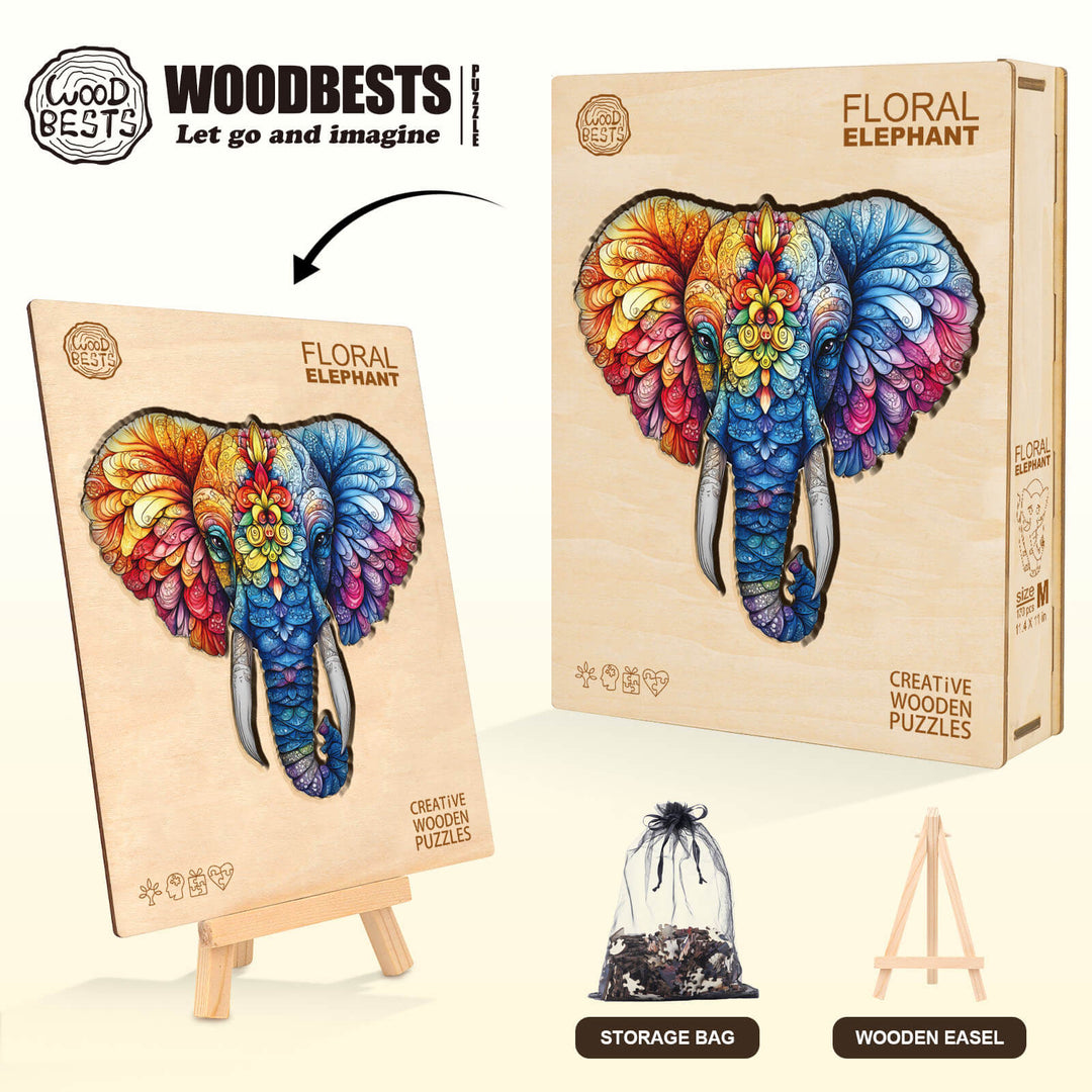 Florales Elefanten-Holzpuzzle