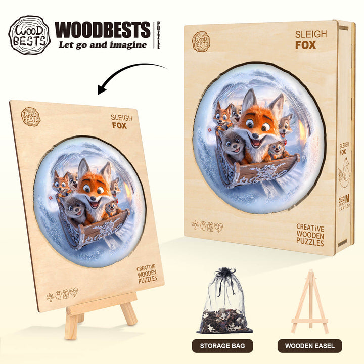 3D Schlitten Fuchs Holz-Puzzle