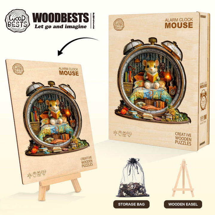 Alarm clock mouse Wooden Jigsaw Puzzle
