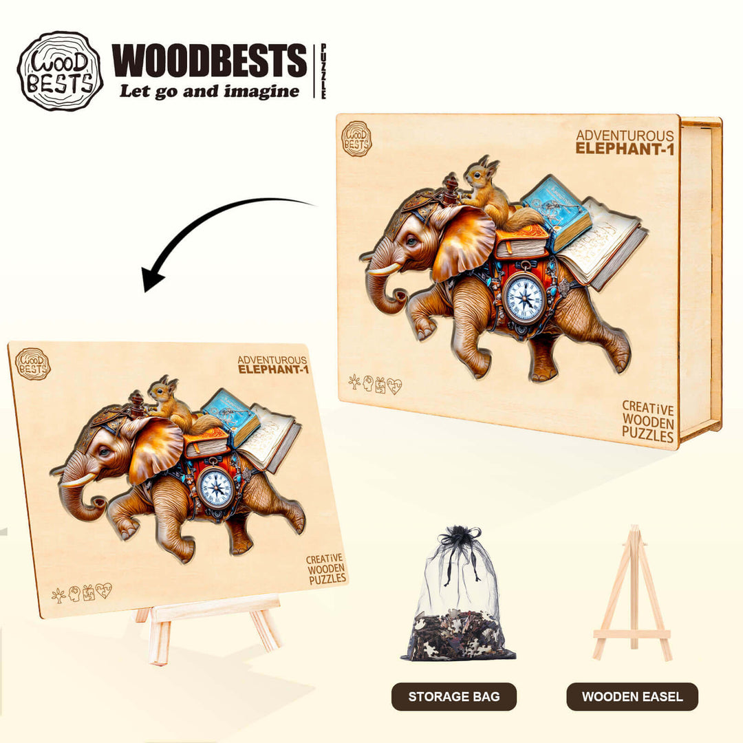 adventurous elephant-1 Wooden Jigsaw Puzzle
