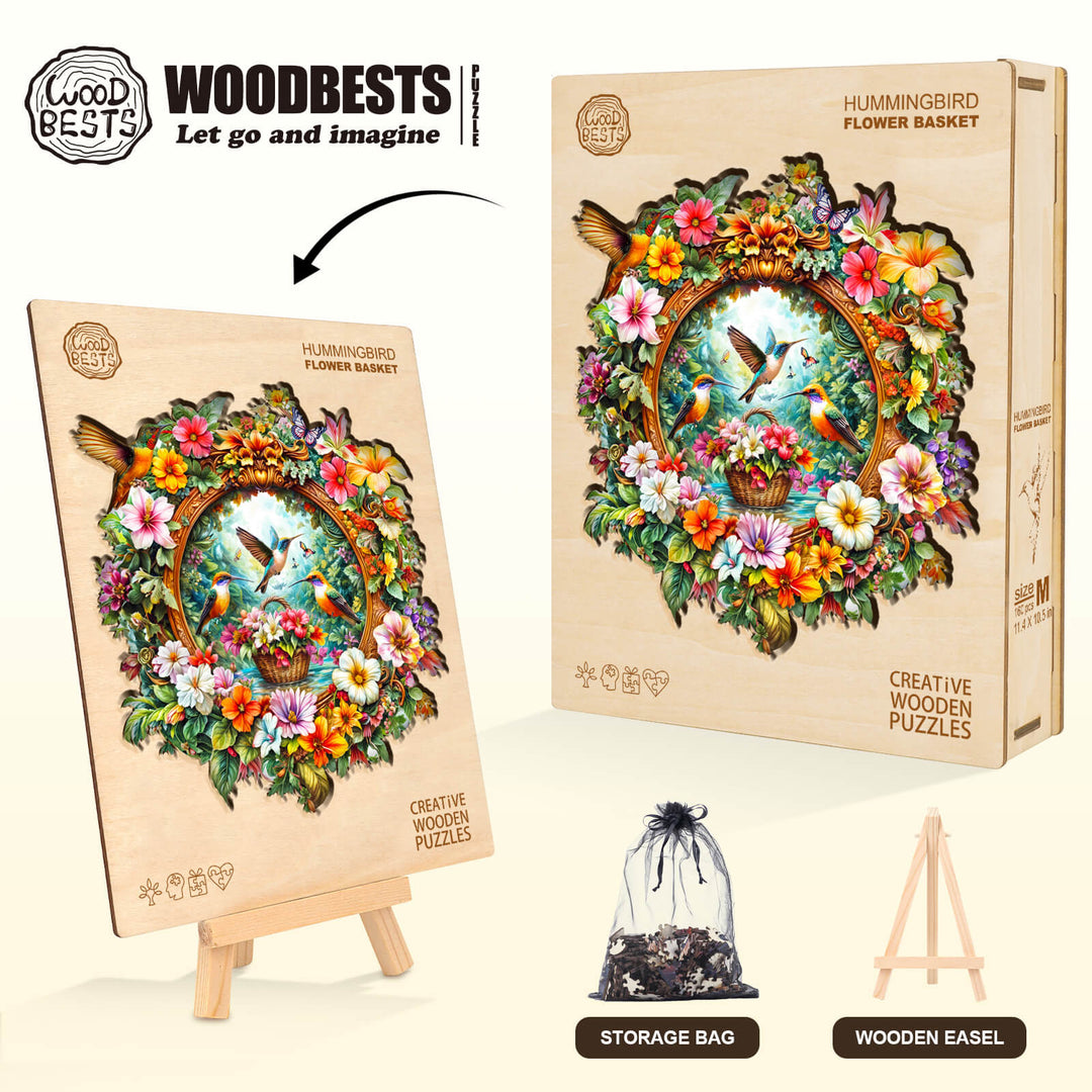 Puzzle en bois Panier de fleurs Colibri