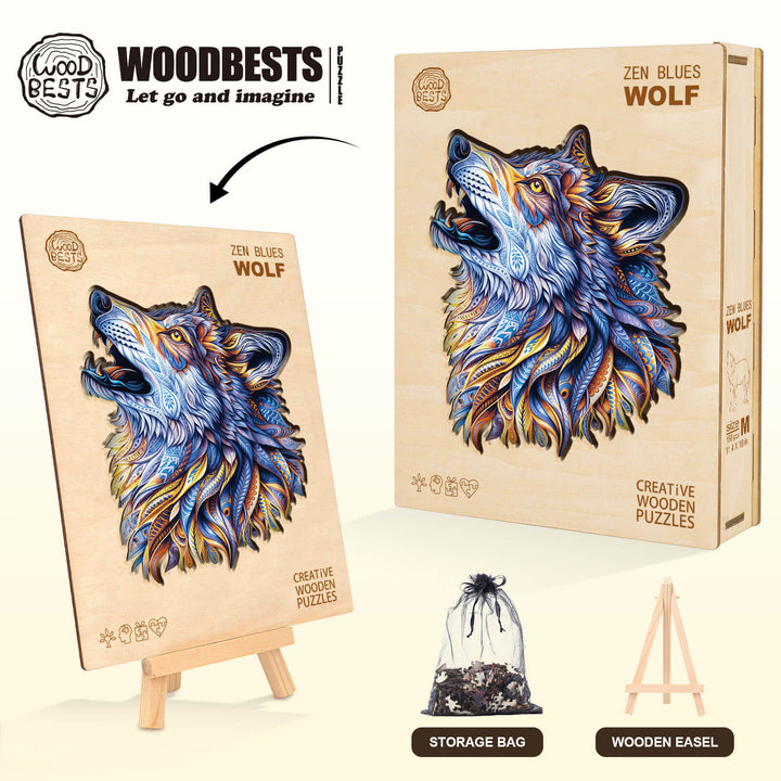 Zen blues Wolf Wooden Jigsaw Puzzle
