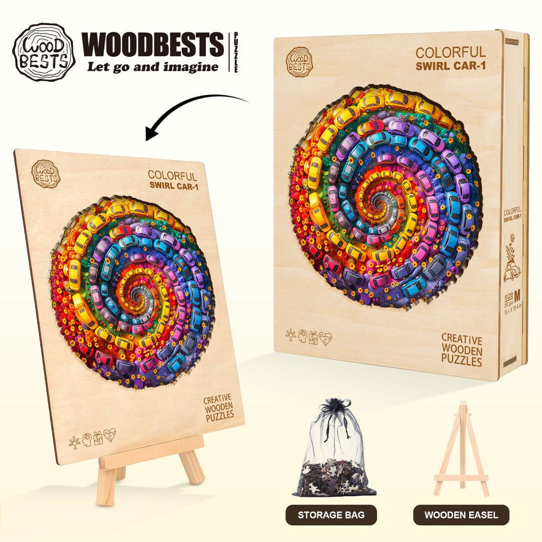Colorful Swirl Car-1 Wooden Jigsaw Puzzle
