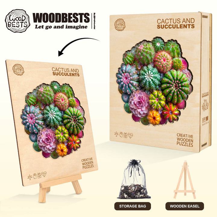 Kaktus- und Sukkulenten-Holzpuzzle