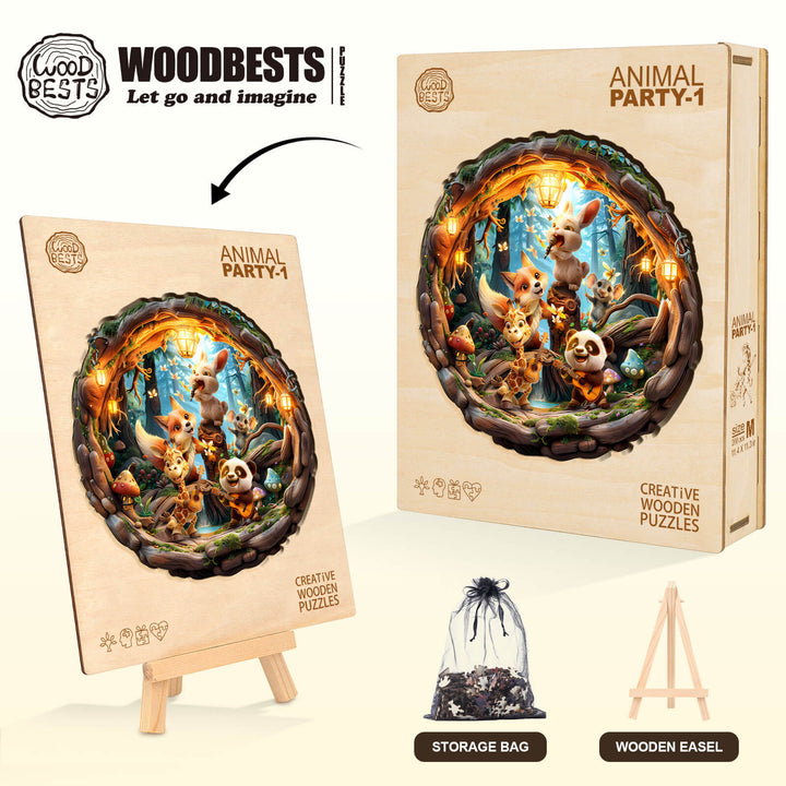 Animal party-1 Wooden Jigsaw Puzzle