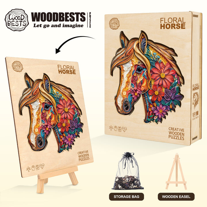 Floral Horse Wooden Jigsaw Puzzle