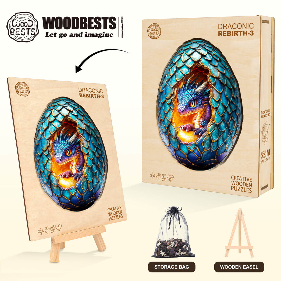 Draconic Rebirth-3 wooden jigsaw puzzle featuring a colorful dragon design, perfect for enhancing focus and creativity.