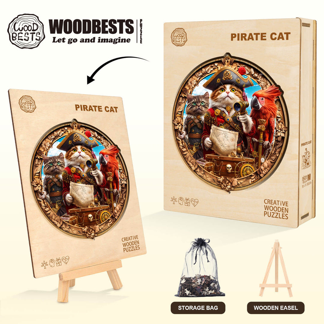 Pirate Cat Wooden Jigsaw Puzzle