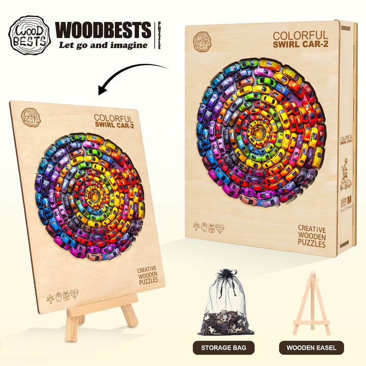 Colorful Swirl Car-2 Wooden Jigsaw Puzzle