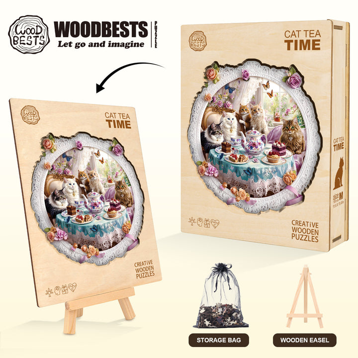 Cat Tea Time Wooden Jigsaw Puzzle