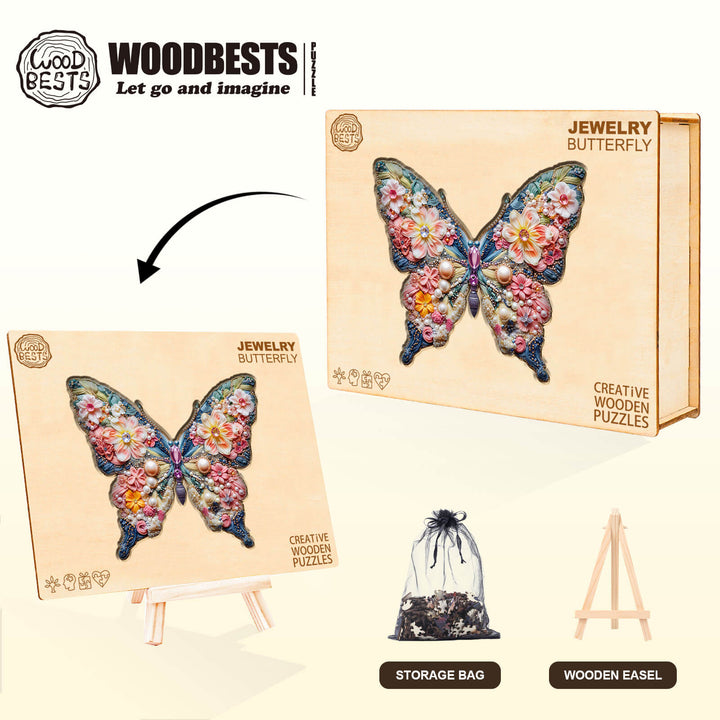 Rompecabezas de madera en forma de mariposa para joyería