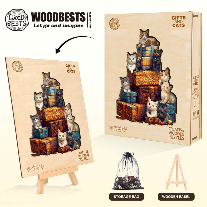 Gifts and cats Wooden Jigsaw Puzzle