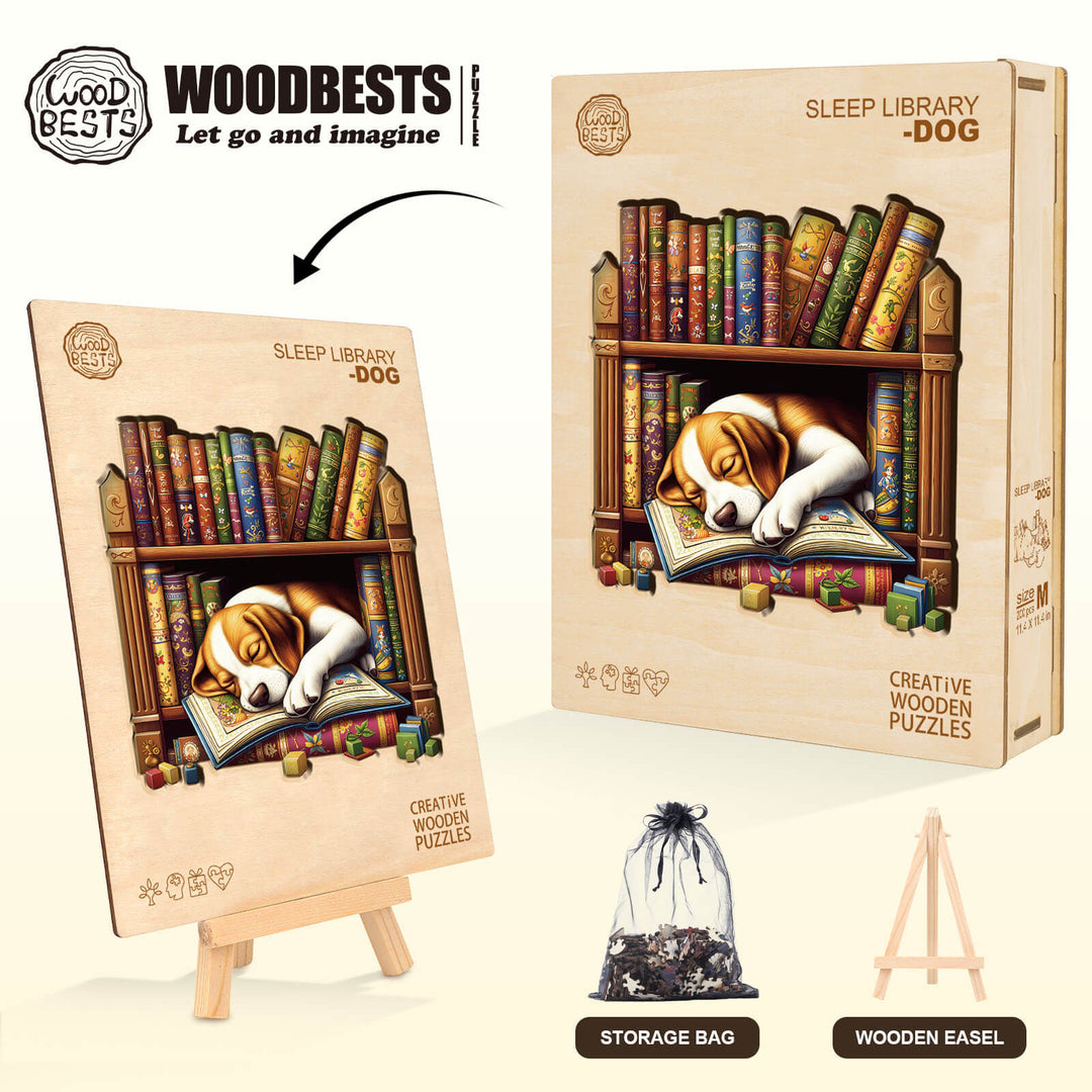Sleep Library-Dog Wooden Jigsaw Puzzle