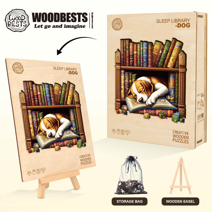 Sleep Library-Dog Wooden Jigsaw Puzzle