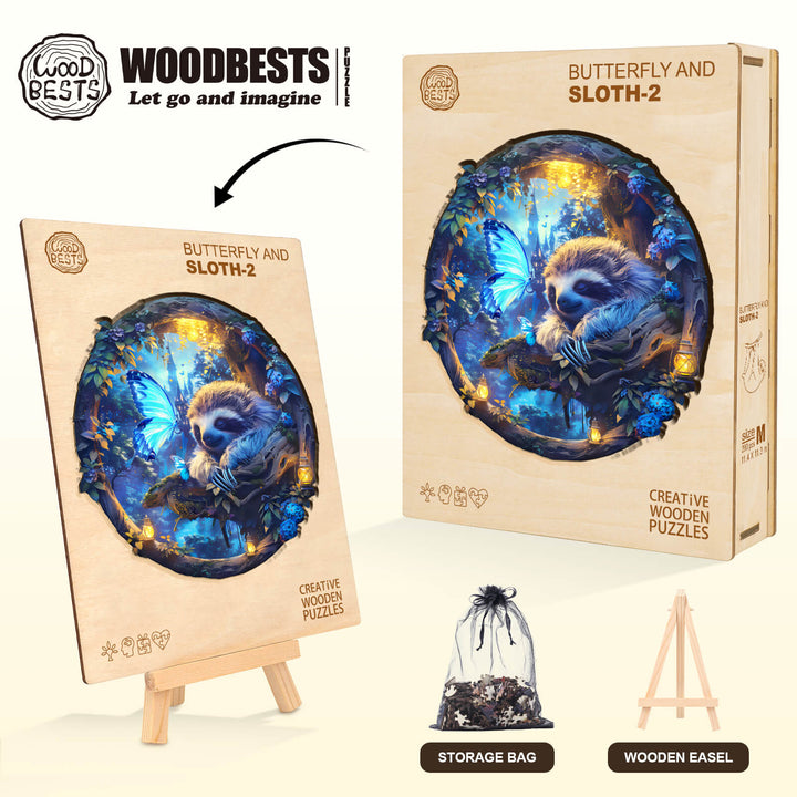 Butterfly and Sloth-2 Wooden Jigsaw Puzzle