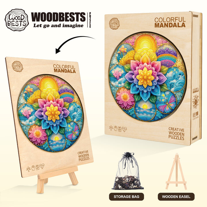 Colorful Mandala Wooden Jigsaw Puzzle