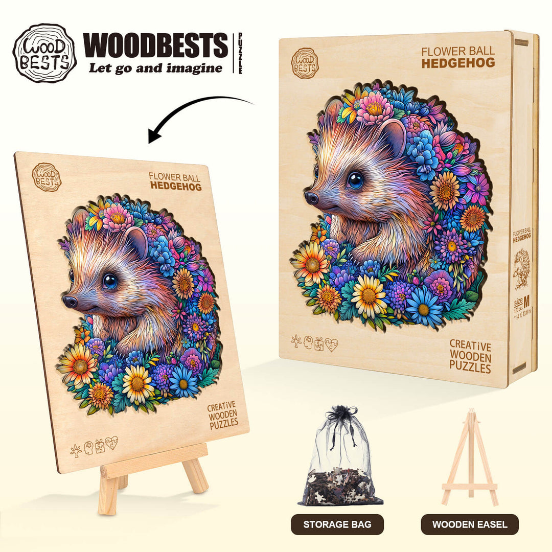 Flower ball hedgehog Wooden Jigsaw Puzzle