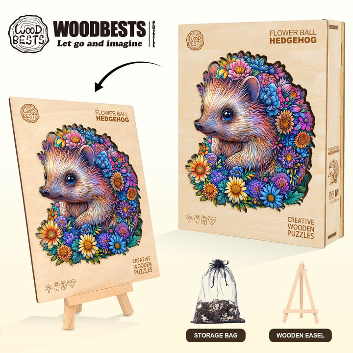 Flower ball hedgehog Wooden Jigsaw Puzzle
