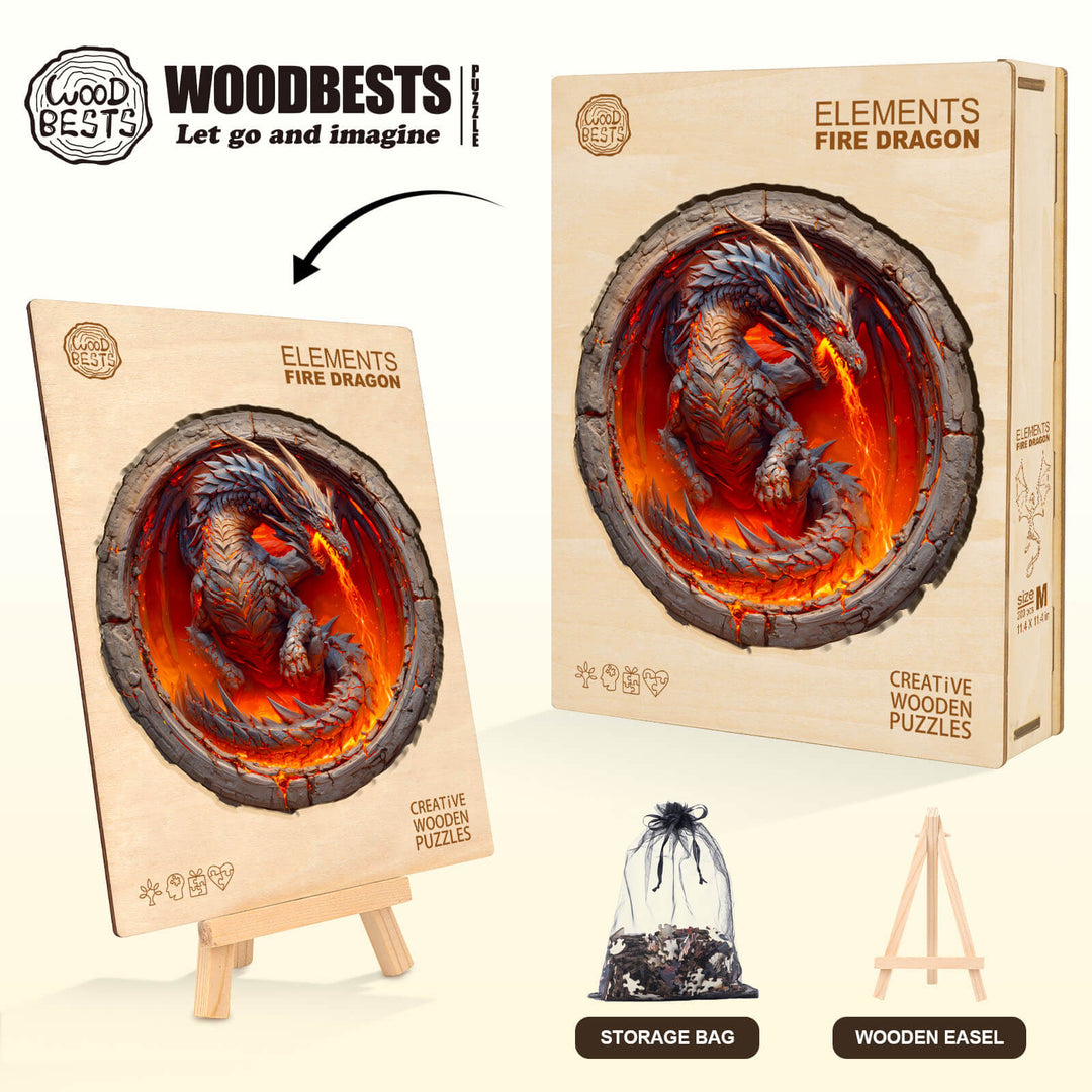 Elements Fire Dragon Wooden Jigsaw Puzzle