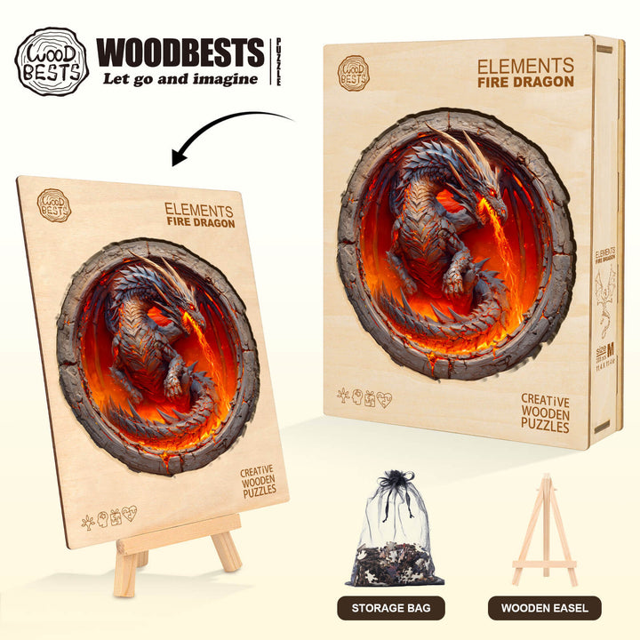 Elements Fire Dragon Wooden Jigsaw Puzzle