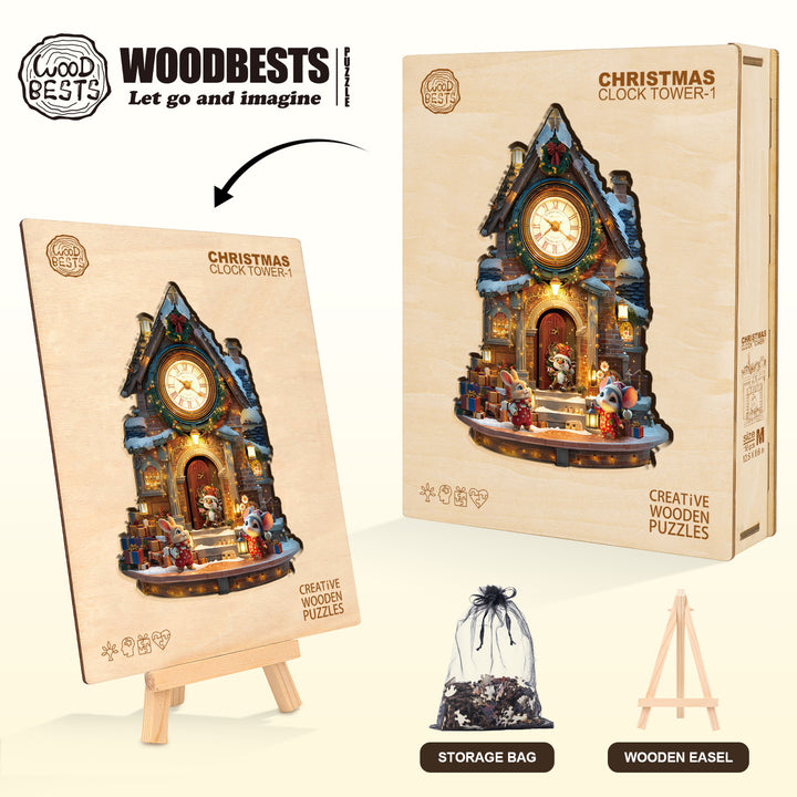 Christmas Clock Tower-1 Wooden Jigsaw Puzzle