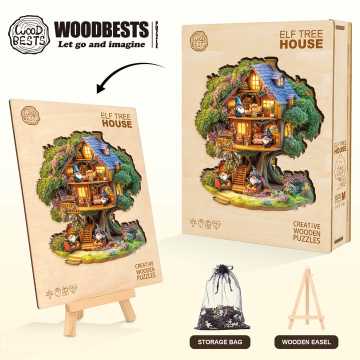 Elf Baumhaus Holzpuzzle