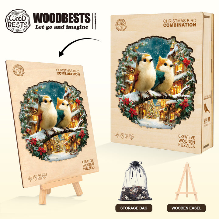 Christmas Bird Comnination Wooden Jigsaw Puzzle