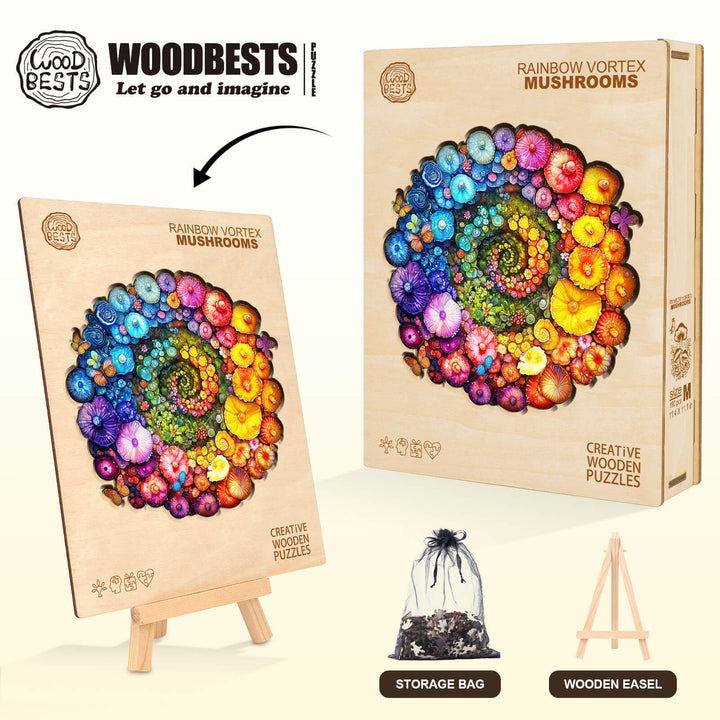 Rainbow vortex mushrooms Wooden Jigsaw Puzzle