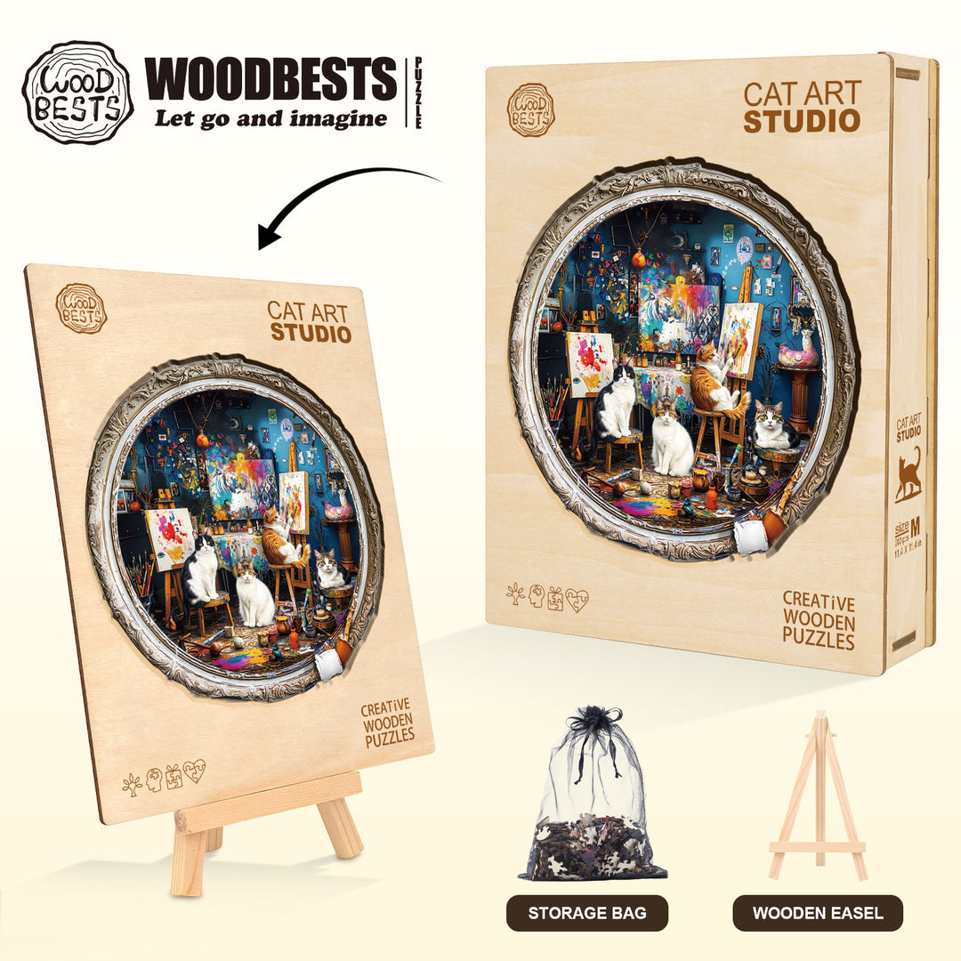 Cat Art Studio Wooden Jigsaw Puzzle