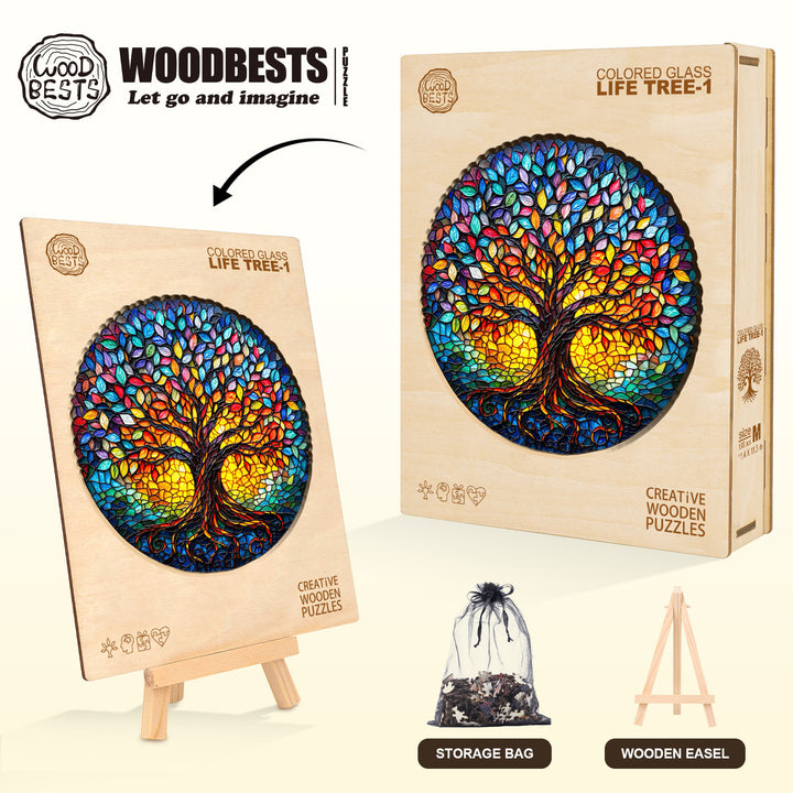 Colored glass life tree-1 Wooden Jigsaw Puzzle