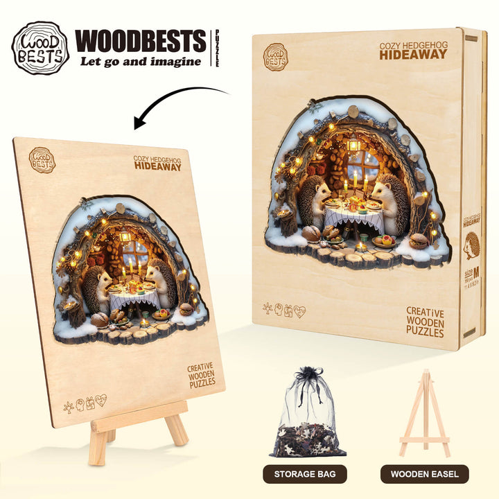 Cozy Hedgehog Hideaway Wooden Jigsaw Puzzle