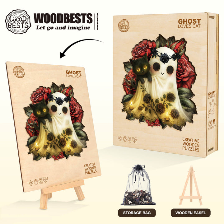 Ghost Loves Cat Wooden Jigsaw Puzzle