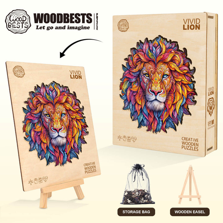 Rompecabezas de madera con diseño de león vívido