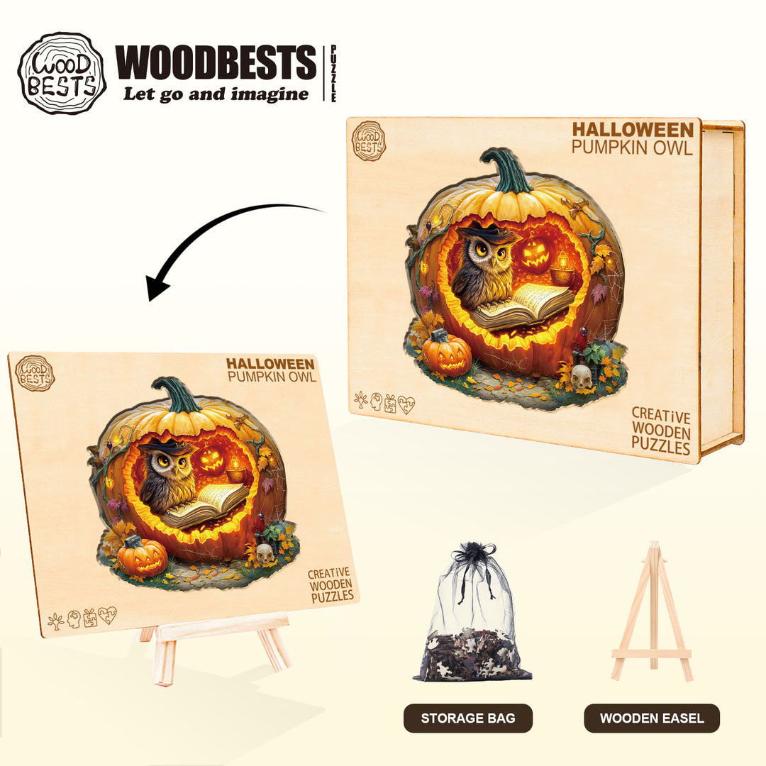 Halloween Pumpkin Owl Wooden Jigsaw Puzzle