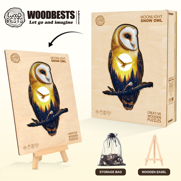 Moonlight Snow Owl Wooden Jigsaw Puzzle