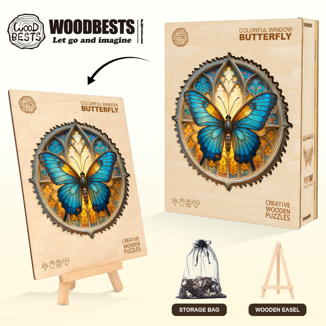 Colorful window butterfly Wooden Jigsaw Puzzle