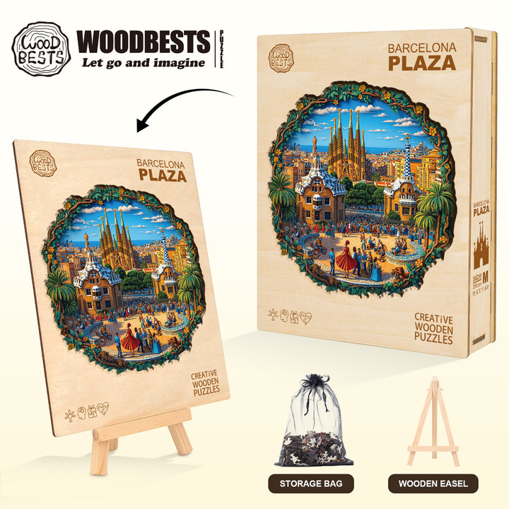Barcelona Plaza Wooden Jigsaw Puzzle