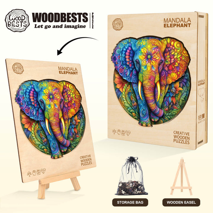 Mandala Elephant Wooden Jigsaw Puzzle