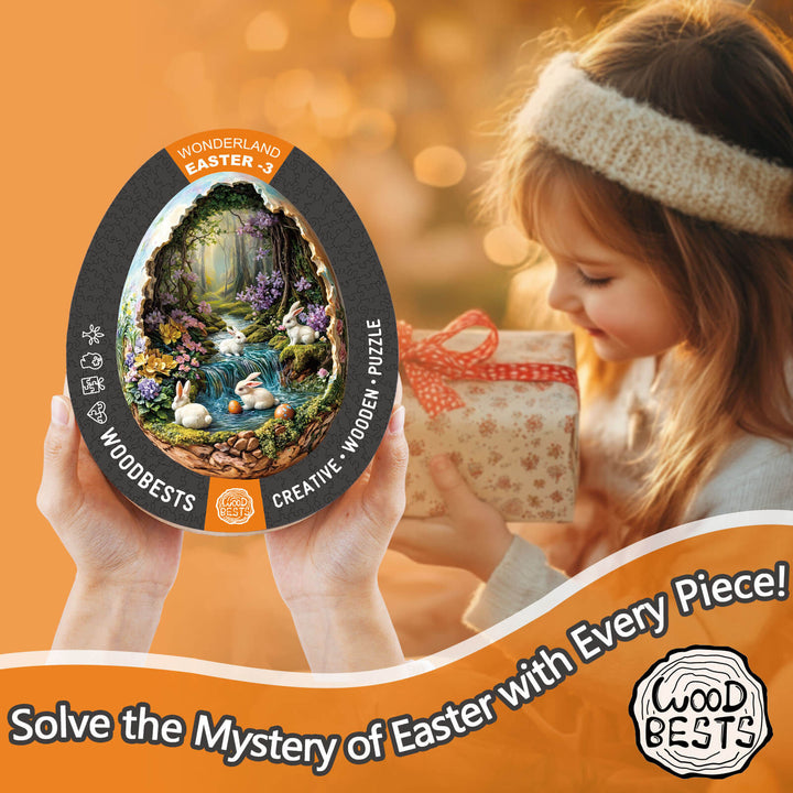 Wonderland Easter-3 Wooden Jigsaw Puzzle, perfect for mind games and enhancing focus. Discover Easter joy in every piece!