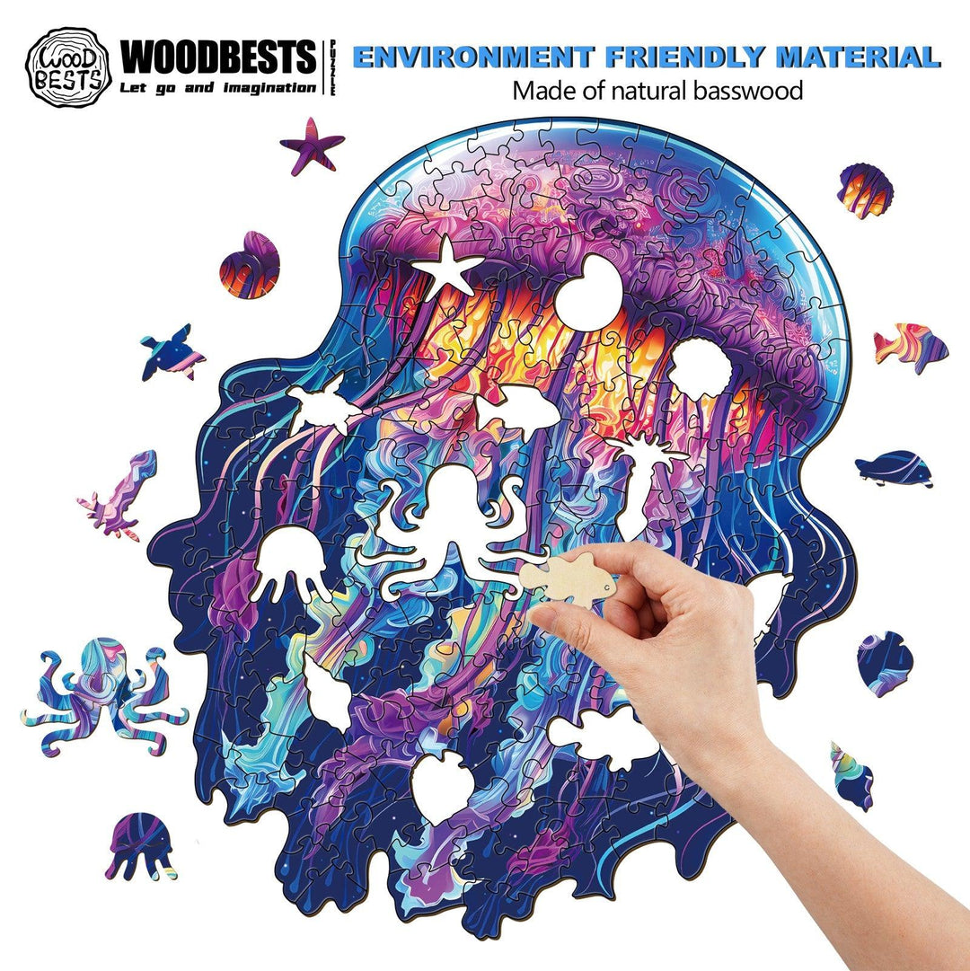 Watercolor Jellyfish Wooden Jigsaw Puzzle