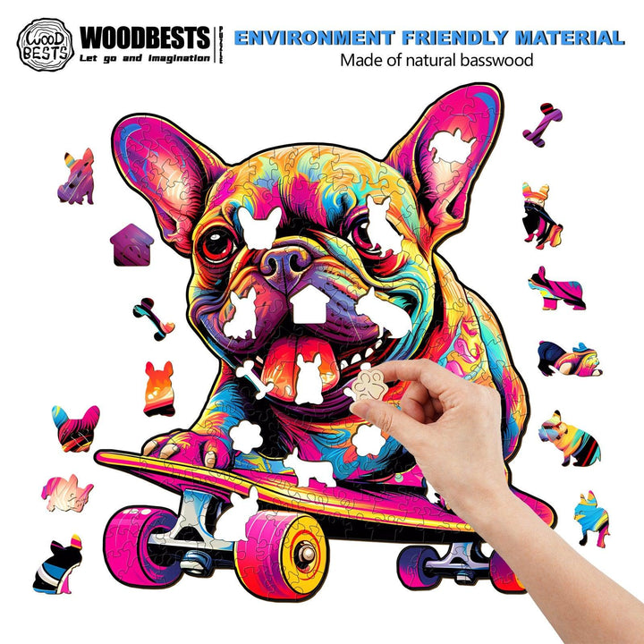 Skate Frenchie Wooden Jigsaw Puzzle