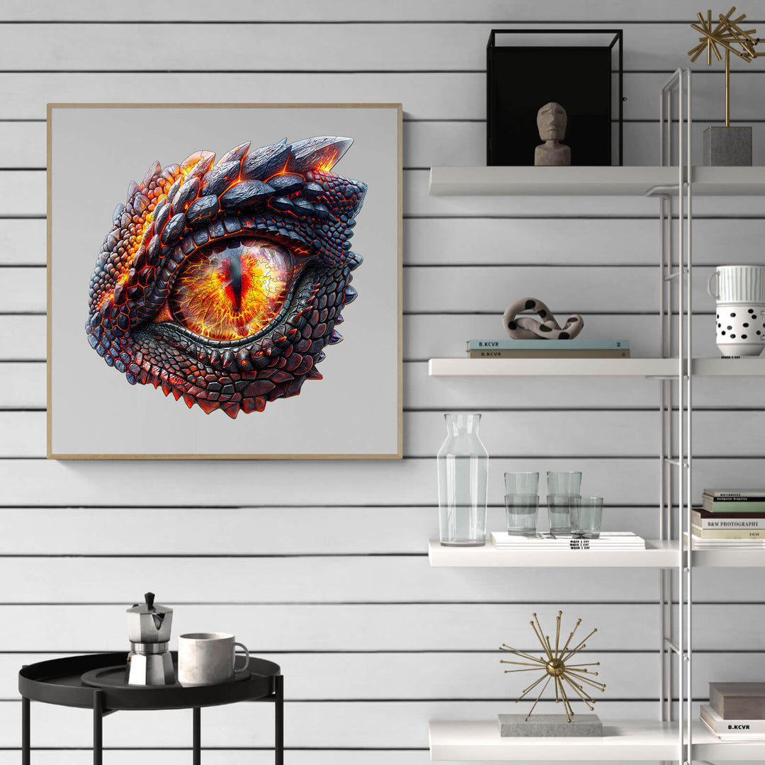3D Blaze Eye design in vibrant colors displayed on a wall, showcasing a dragon's eye artistic puzzle.