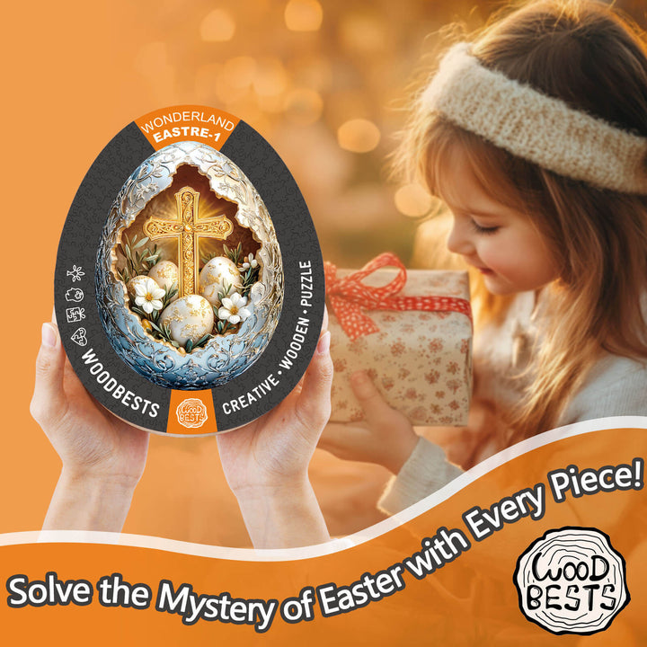Wonderland Easter-1 wooden jigsaw puzzle featuring a decorative egg design, engaging for mind games and puzzle enthusiasts.