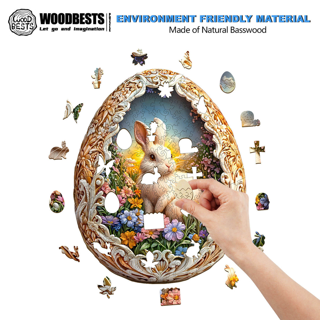 Wonderland Easter-5 wooden jigsaw puzzle featuring a bunny among flowers, designed for enhancing focus and intelligence.