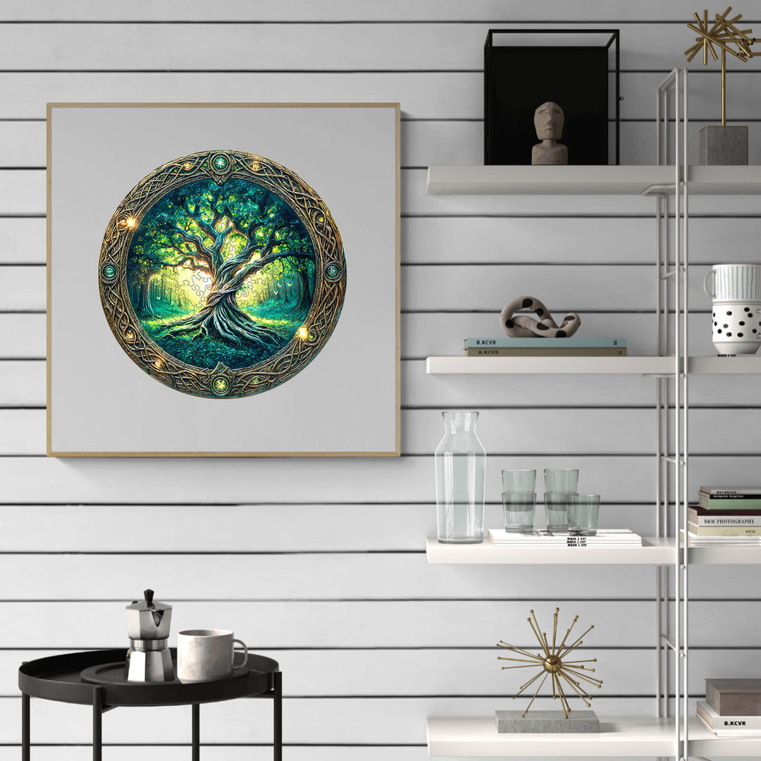 Eternal Tree artwork displayed on a wall, showcasing vibrant colors and intricate details in a modern living space.
