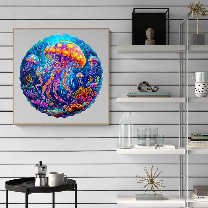 Multicolor jellyfish  Wooden Jigsaw Puzzle