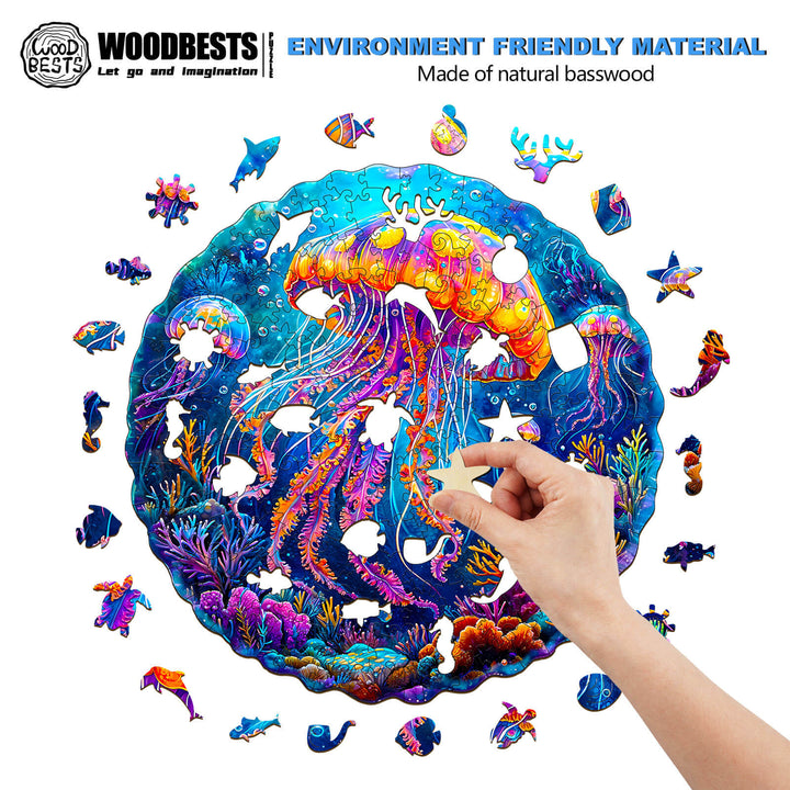 Multicolor jellyfish  Wooden Jigsaw Puzzle