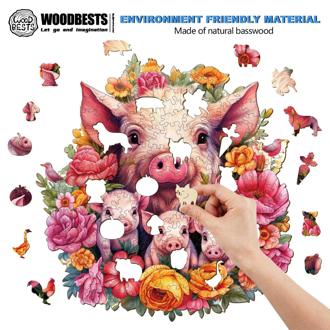 Mother Pig And Piglet-2 Wooden Jigsaw Puzzle