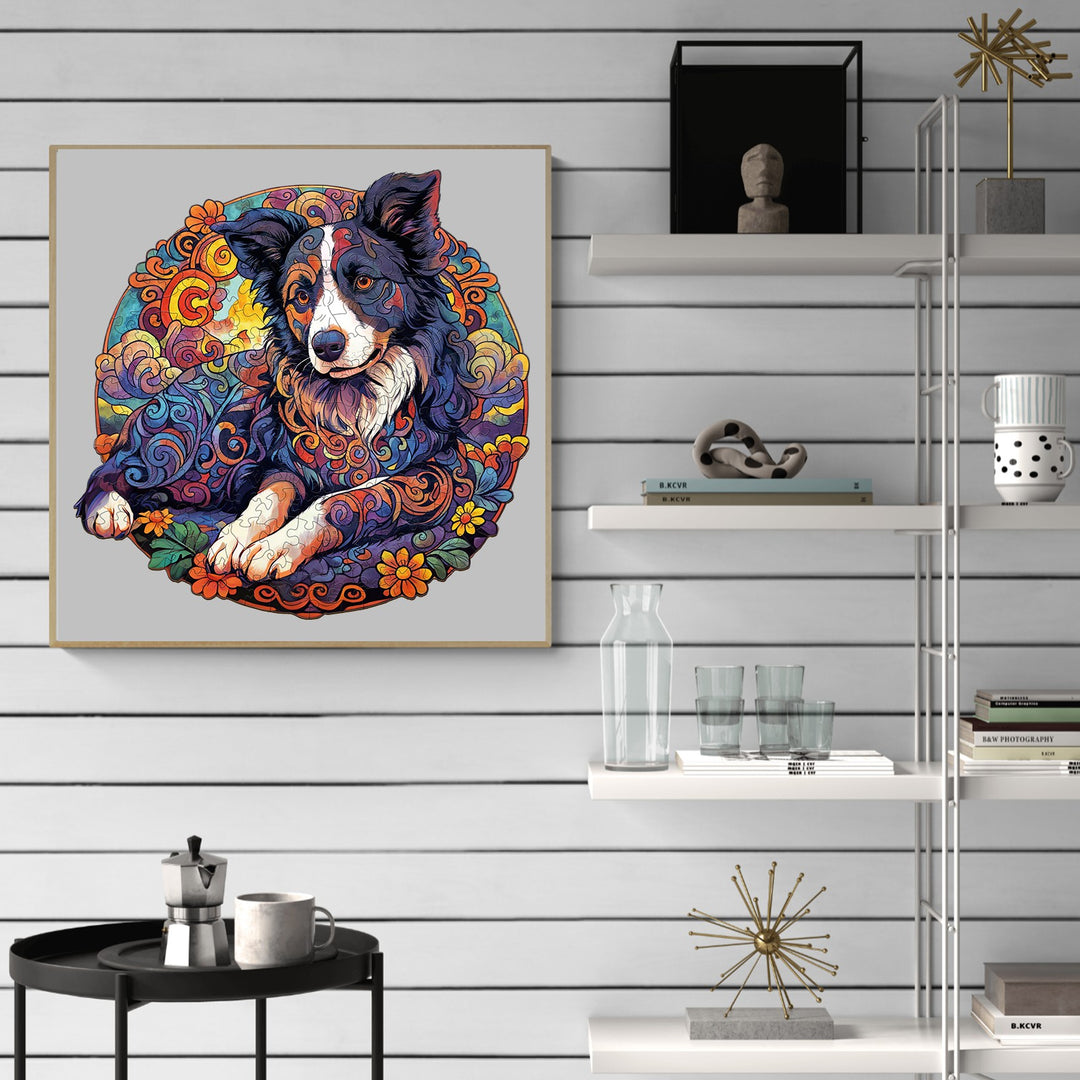 Mandala Border Collie Wooden Jigsaw Puzzle