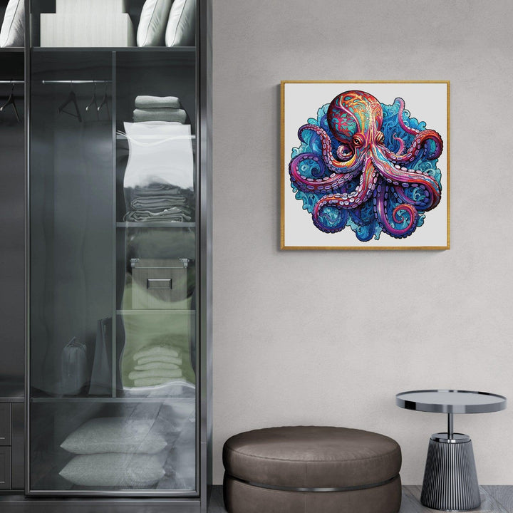 Colorful octopus artwork displayed in a modern living room, adding marine charm to home decor.